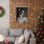 Boston Terrier Medieval Knight matte poster print by Tritan, framed on wall