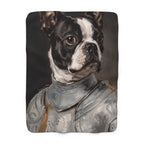 Boston Terrier Medieval Knight sherpa blanket by Tritan, front