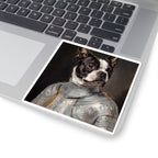 Boston Terrier Medieval Knight vinyl sticker by Tritan, on a laptop