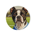 Boston Terrier Oil Painting Soccer Coaster | Dog Art Decor Gift | Premium Pet Portrait Drink Mat for Dog Lovers