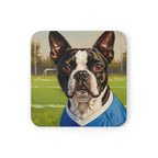 Boston Terrier Oil Painting Soccer Coaster | Dog Art Decor Gift | Premium Pet Portrait Drink Mat for Dog Lovers
