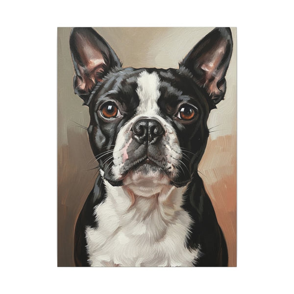 Boston Terrier Oil Portrait Canvas Wall Art | Dog Lover Gift | Pet Memorial Decor | Boston Terrier Mom Dad Gift — Lifestyle View