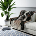 Boston Terrier Oil Portrait sherpa blanket by Tritan, on sofa