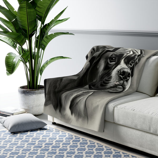 Boxer Charcoal Portrait Art Throw Blanket | Premium Dog Prints | Tritan — Lifestyle View