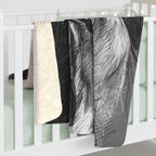 Boxer Charcoal sherpa blanket by Tritan, on bed
