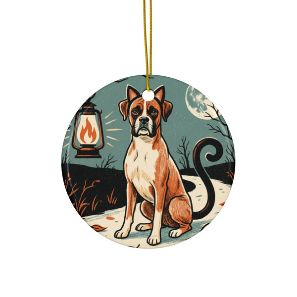 Boxer Halloween Poster Ceramic Tree Ornament, Vintage Dog Poster Art, Boxer Lover Gift