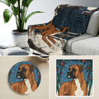 Boxer Japanese Print cozy gift set: sherpa fleece blanket, cork-back coaster, and vinyl sticker