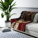 Boxer Kings & Queens sherpa blanket by Tritan, on sofa