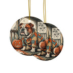Bulldog Halloween Poster ceramic ornament by Tritan, front and back