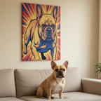 French Bulldog Pop Art Canvas - Dynamic Comic Book Style Wall Art with Halftone Dots - Energetic Retro Dog Print