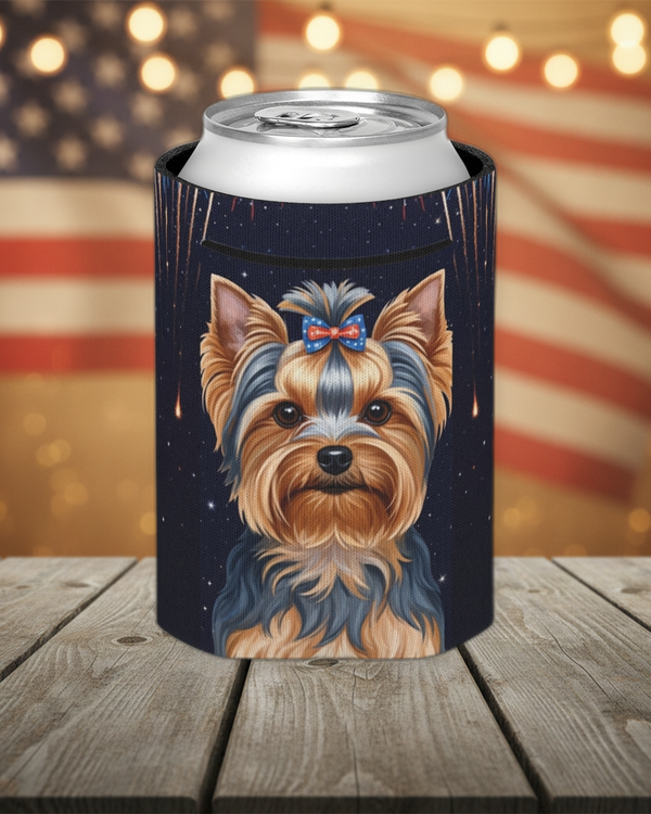 Yorkshire Terrier 4th of July Patriotic Dog Pattern Can Cooler | Yorkie Lover Gift | Independence Day Party Decor | Premium Beverage Cooler