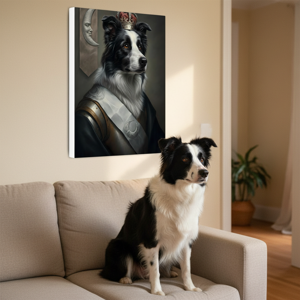 Border Collie Kings & Queens Royal Portrait Canvas Wall Art, Regal Dog Painting, Border Collie Lover Gift, Stretched Canvas — Lifestyle View