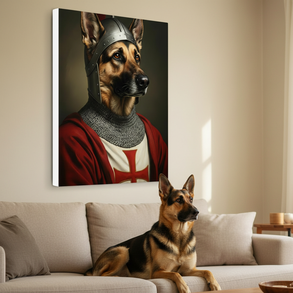 German Shepherd Medieval Knight Portrait Canvas Wall Art, Regal Dog Painting, German Shepherd Lover Gift, Stretched Canvas — Lifestyle View