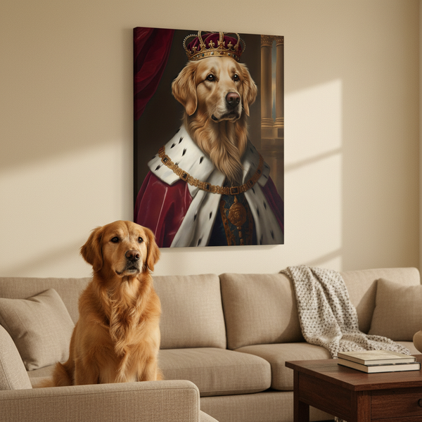 Golden Retriever Renaissance Royal Portrait Canvas Wall Art, Regal Dog Painting, Golden Retriever Lover Gift, Stretched Canvas