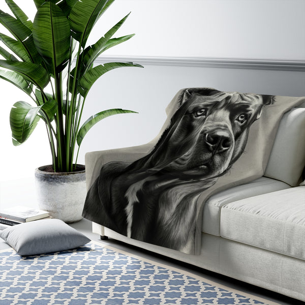 Cane Corso Charcoal Portrait Sherpa Fleece Blanket | Dog Lover Gift — Lifestyle View
