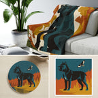 Cane Corso Retro Autumn cozy gift set: sherpa fleece blanket, cork-back coaster, and vinyl sticker