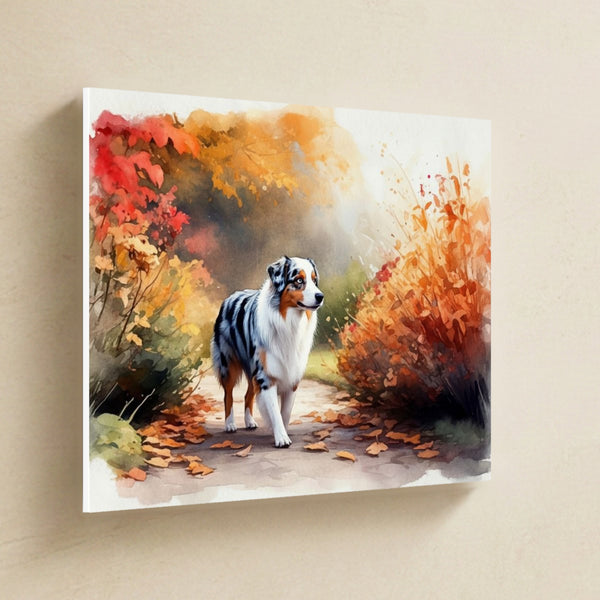 Australian Shepherd Watercolor Canvas Wall Art, Soft Dog Painting, Australian Shepherd Lover Gift, Stretched Canvas