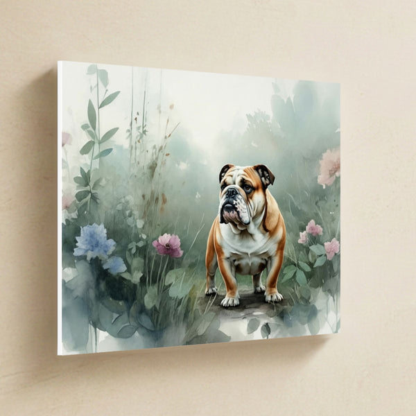 English Bulldog Watercolor Canvas Wall Art, Soft Dog Painting, English Bulldog Lover Gift, Stretched Canvas