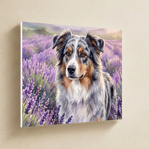 Australian Shepherd Watercolor Canvas Wall Art, Soft Dog Painting, Australian Shepherd Lover Gift, Stretched Canvas