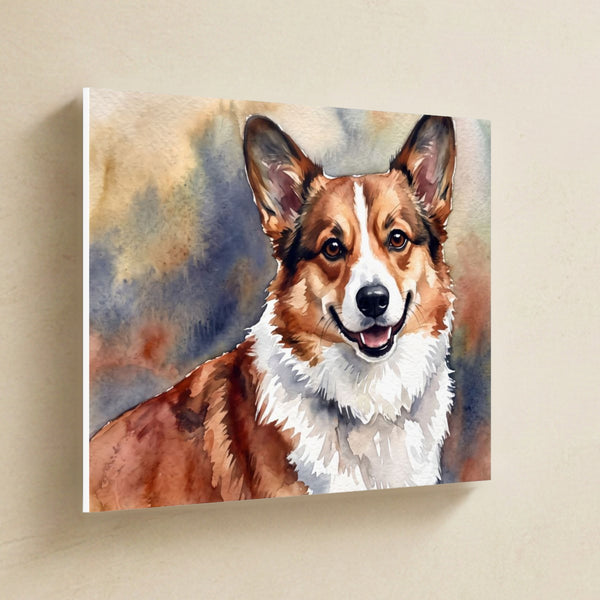 Corgi Watercolor Canvas Wall Art, Soft Dog Painting, Corgi Lover Gift, Stretched Canvas