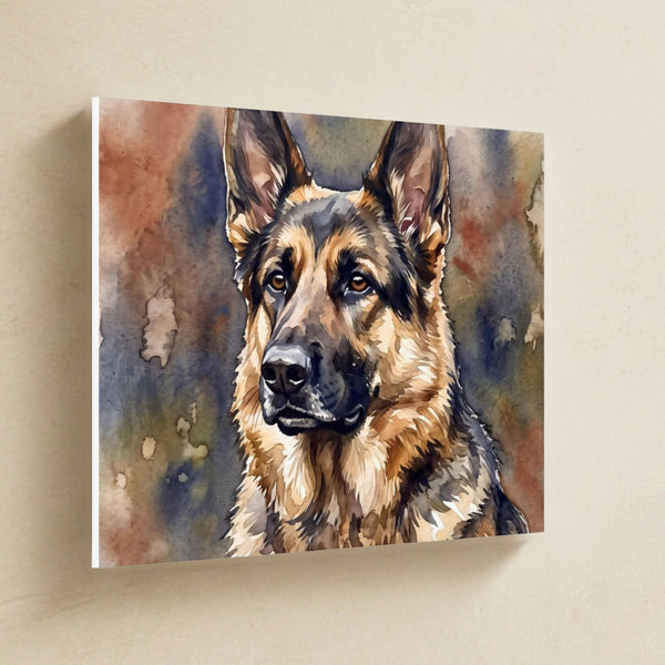 German Shepherd Watercolor Canvas Wall Art, Soft Dog Painting, German Shepherd Lover Gift, Stretched Canvas