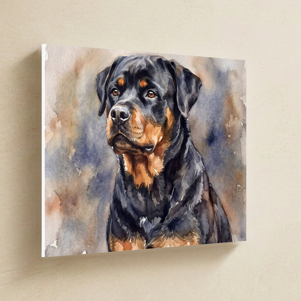 Rottweiler Watercolor Canvas Wall Art, Soft Dog Painting, Rottweiler Lover Gift, Stretched Canvas