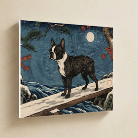 Boston Terrier Canvas Wall Art, Japanese Print Dog Art, Boston Terrier Lover Gift, Stretched Canvas