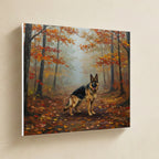 German Shepherd Autumn Woods gift set: canvas, sherpa blanket and coaster in one painting
