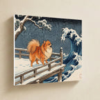 Pomeranian Canvas Wall Art, Colorful Dog Art, Pomeranian Lover Gift, Stretched Canvas hanging on a warm limestone gallery wall, landscape canvas shown at a slight angle so the white wrapped side edge is visible