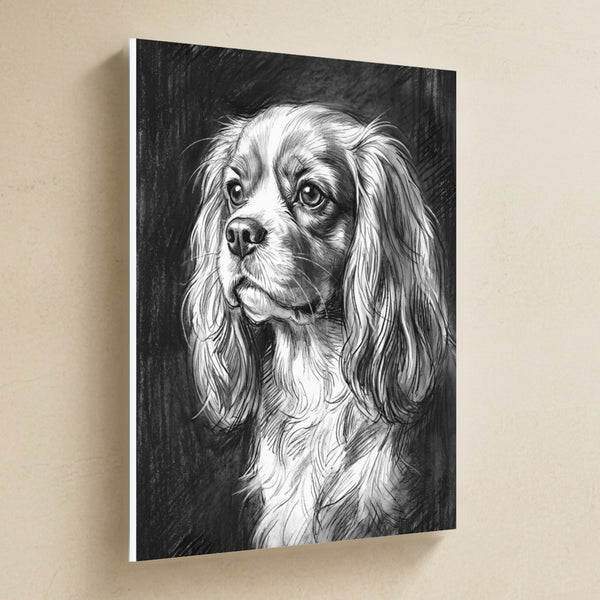 Cavalier King Charles Spaniel Charcoal Canvas Wall Art, Dog Sketch Print, Cavalier King Charles Spaniel Lover Gift, Stretched Canvas