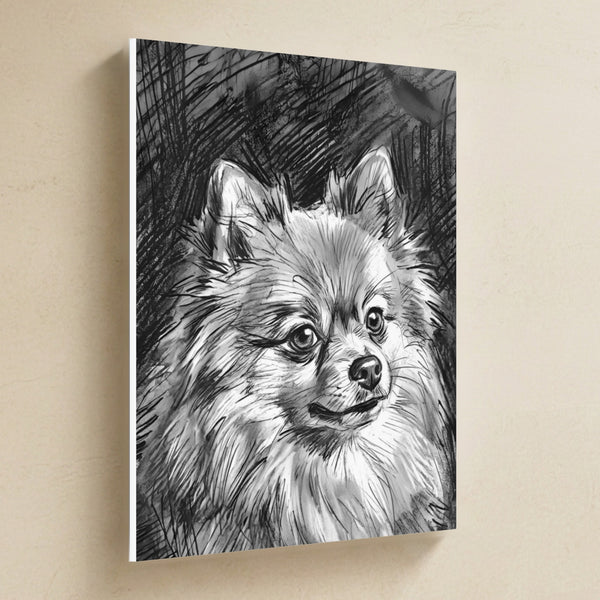 Pomeranian Charcoal Canvas Wall Art, Dog Sketch Print, Pomeranian Lover Gift, Stretched Canvas