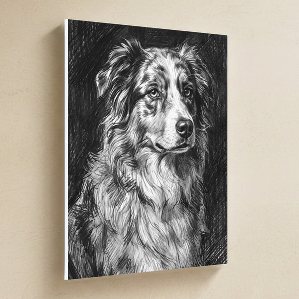 Australian Shepherd Charcoal Canvas Wall Art, Dog Sketch Print, Australian Shepherd Lover Gift, Stretched Canvas