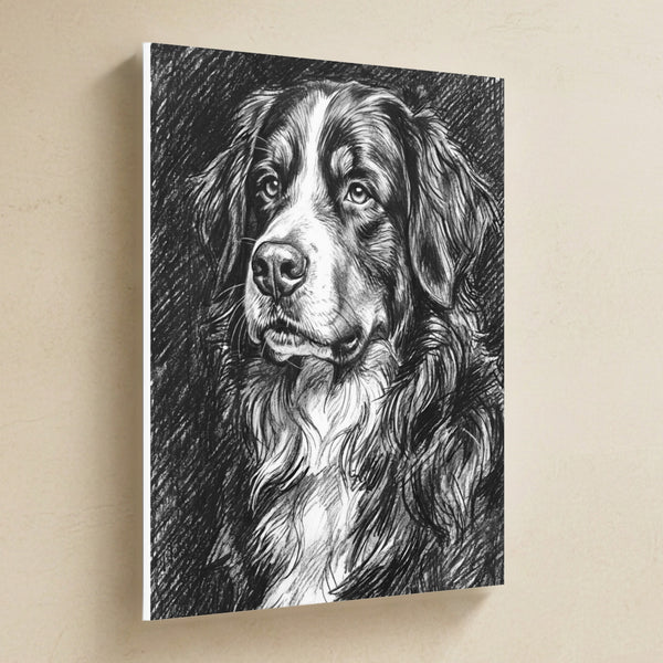 Bernese Mountain Dog Charcoal Canvas Wall Art, Dog Sketch Print, Bernese Mountain Dog Lover Gift, Stretched Canvas