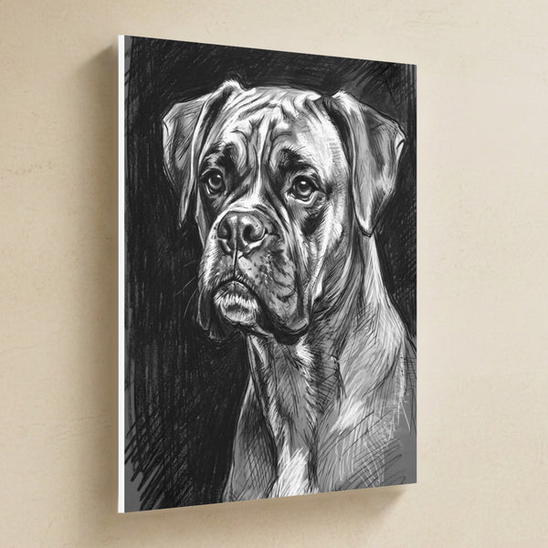 Boxer Charcoal Canvas Wall Art, Dog Sketch Print, Boxer Lover Gift, Stretched Canvas