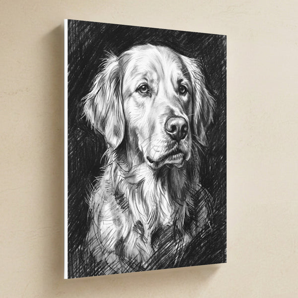 Golden Retriever Charcoal Canvas Wall Art, Dog Sketch Print, Golden Retriever Lover Gift, Stretched Canvas