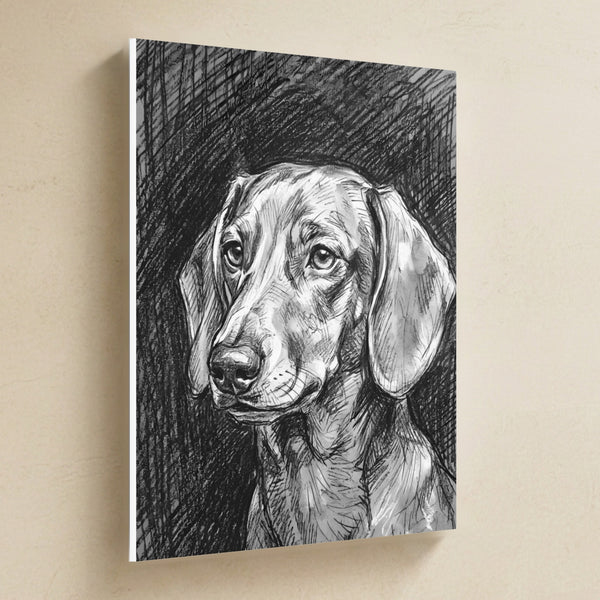Dachshund Charcoal Canvas Wall Art, Dog Sketch Print, Dachshund Lover Gift, Stretched Canvas