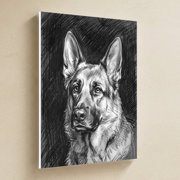German Shepherd Charcoal Canvas Wall Art, Dog Sketch Print, German Shepherd Lover Gift, Stretched Canvas
