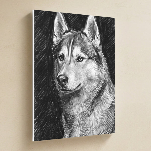 Siberian Husky Charcoal Canvas Wall Art, Dog Sketch Print, Siberian Husky Lover Gift, Stretched Canvas