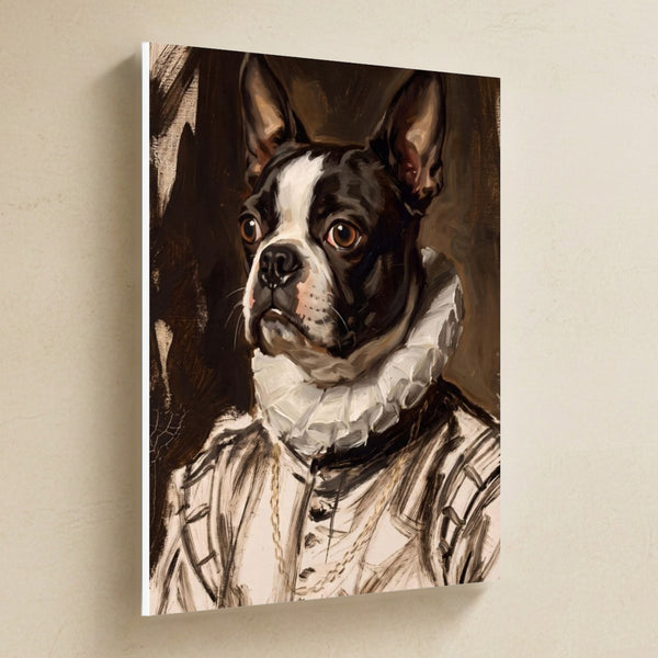 Boston Terrier Royal Portrait Canvas Wall Art, Regal Dog Painting, Boston Terrier Lover Gift, Stretched Canvas