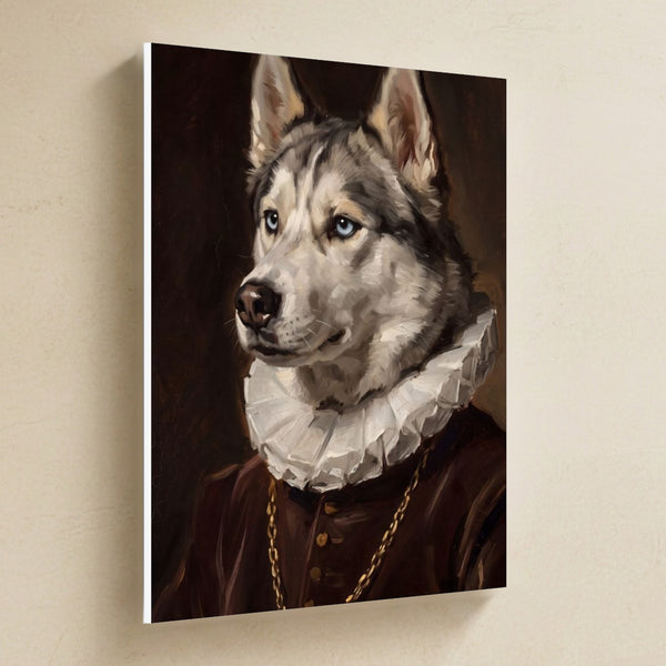 Siberian Husky Royal Portrait Canvas Wall Art, Regal Dog Painting, Siberian Husky Lover Gift, Stretched Canvas