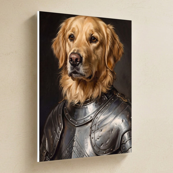 Golden Retriever Medieval Knight Portrait Canvas Wall Art, Regal Dog Painting, Golden Retriever Lover Gift, Stretched Canvas
