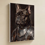 French Bulldog Medieval Knight canvas print by Tritan, angled view