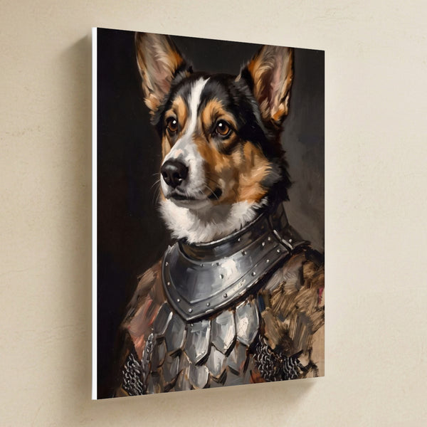 Corgi Medieval Knight Portrait Canvas Wall Art, Regal Dog Painting, Corgi Lover Gift, Stretched Canvas