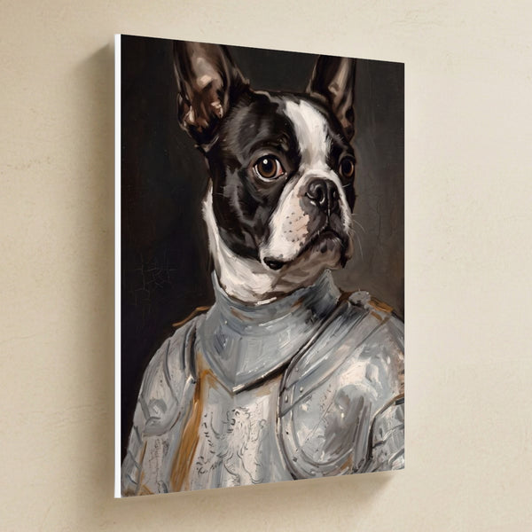 Boston Terrier Medieval Knight Portrait Canvas Wall Art, Regal Dog Painting, Boston Terrier Lover Gift, Stretched Canvas