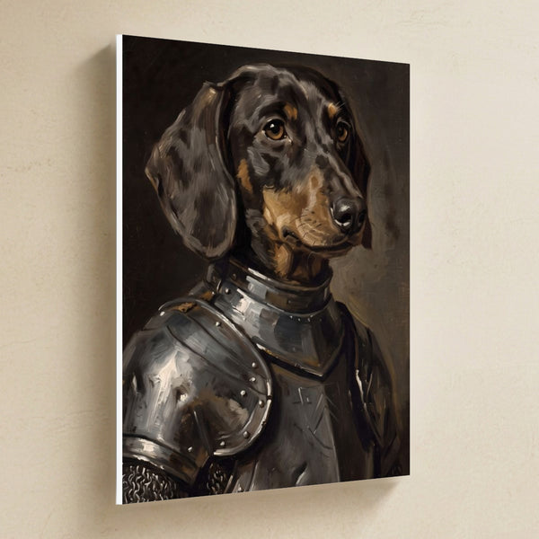 Dachshund Medieval Knight Portrait Canvas Wall Art, Regal Dog Painting, Dachshund Lover Gift, Stretched Canvas
