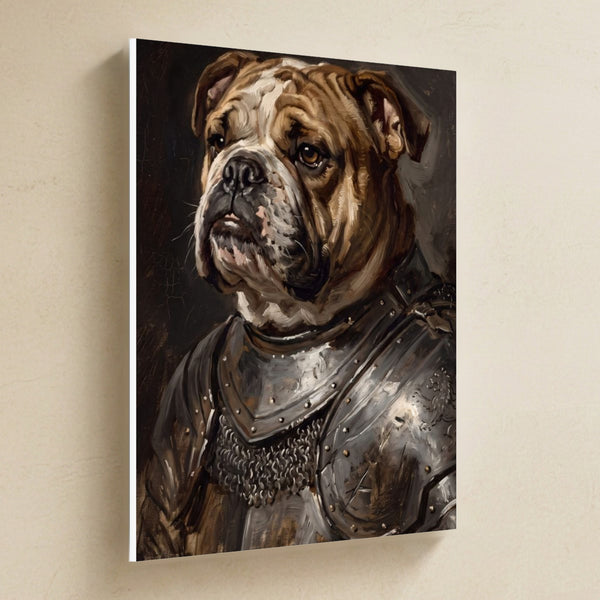 English Bulldog Medieval Knight Portrait Canvas Wall Art, Regal Dog Painting, English Bulldog Lover Gift, Stretched Canvas
