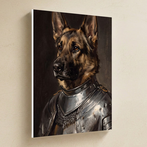German Shepherd Medieval Knight Portrait Canvas Wall Art, Regal Dog Painting, German Shepherd Lover Gift, Stretched Canvas