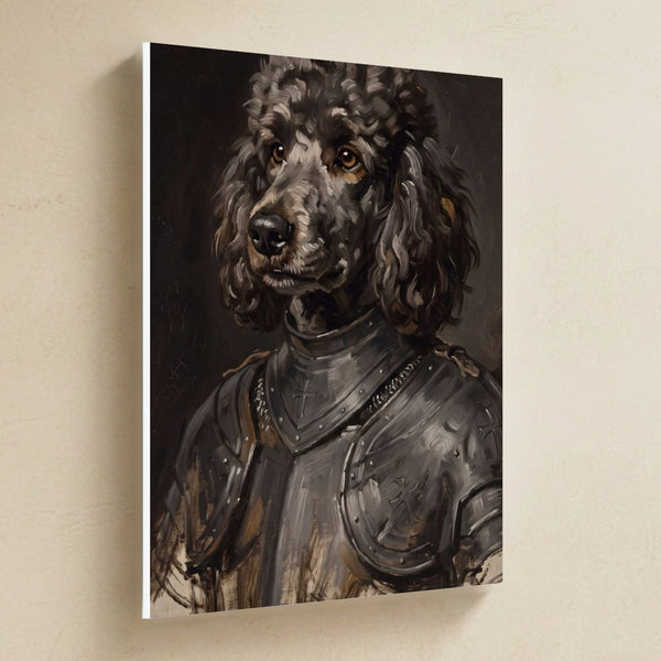 Poodle Medieval Knight Portrait Canvas Wall Art, Regal Dog Painting, Poodle Lover Gift, Stretched Canvas