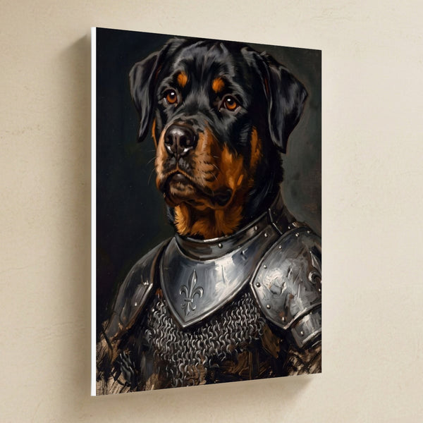 Rottweiler Medieval Knight Portrait Canvas Wall Art, Regal Dog Painting, Rottweiler Lover Gift, Stretched Canvas