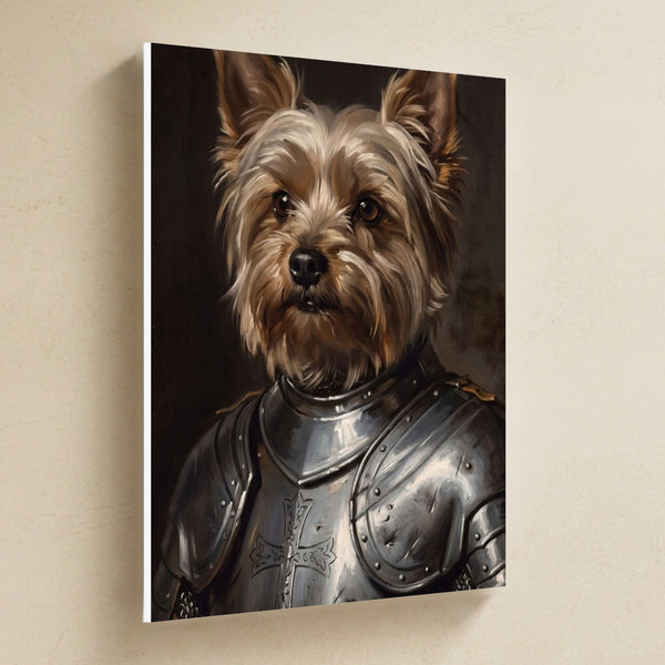 Yorkshire Terrier Medieval Knight Portrait Canvas Wall Art, Regal Dog Painting, Yorkshire Terrier Lover Gift, Stretched Canvas